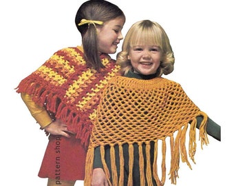 Girls Crochet Poncho Pattern Two Styles Granny Square & Mesh Poncho Instant Download PDF - C102