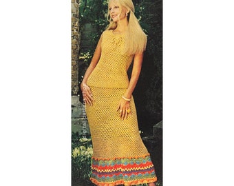 Crochet Pattern Sleeveless Top & Skirt Pattern Color Border Fiesta Skirt Crochet Pattern PDF Download Womens Size 8 to 14- C156
