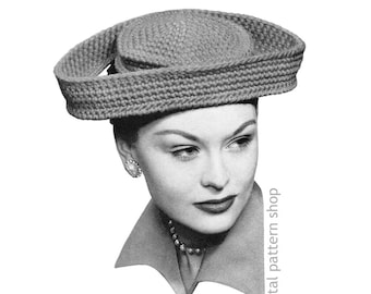 1940s Vintage Hat Pattern Wide Brim Hat Crochet Pattern Womens Dramatic Rococo Hat Instant Download PDF Pattern - C198