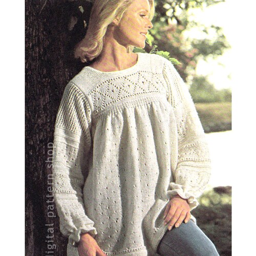 Boho Tunic Top Knitting Pattern Knit Pullover Smock Sweater - Etsy