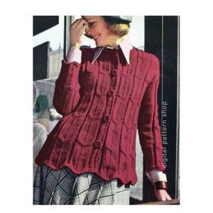 Knit Sweater Pattern for Women, Ripple Sweater Jacket Knitting Pattern Vintage Jumper Cardigan Downloadable Pattern PDF - K54