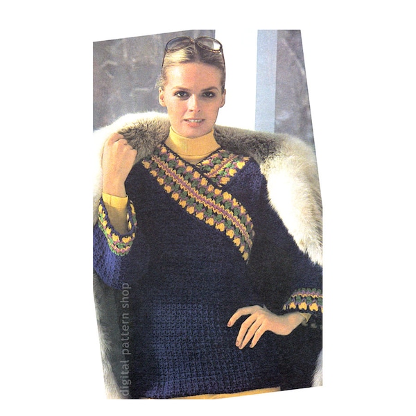 Crochet Sweater Pattern Surplice Sweater Crochet Pattern Faux Wrap Tunic Top Womens Instant Download PDF Pattern- C200
