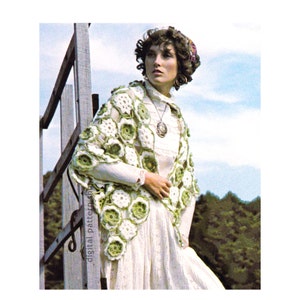 Shawl Crochet Pattern, Vintage Flower Motif Shawl, Rose Evening Wrap Pattern for Women PDF Instant Download C192