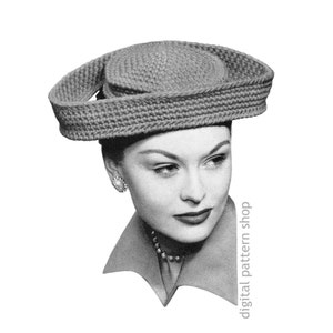 Modello all&#39;uncinetto per cappello vintage anni &#39;40, modello per cappello a tesa larga da donna, modello PDF per cappello rococò drammatico - C198