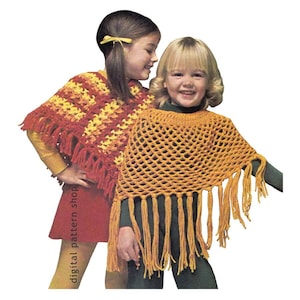 Girls Poncho Crochet Pattern Two Styles Granny Poncho, Mesh Beach Cover Up Digital Download PDF Vintage Pattern Size 4 to 14 - C102