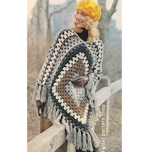 Granny square poncho crochet pattern.