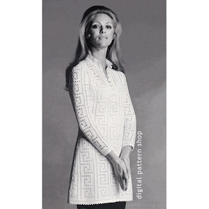 Crochet Pattern Tunic Top or Mini Dress Greek Key Filet Crochet Top Womens Sweater Pattern PDF Instant Download Size S M L -C60