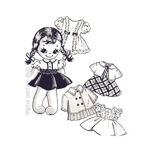 50s Doll Sewing Pattern, Soft Sock Doll and Clothes Dress Top Skirt Petticoat Panties Bolero Pattern Stash Buster Instant Download- S05