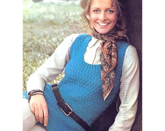 70s Knit Vest Pattern, Vintage Pullover Scoop Neck Sleeveless Jumper PDF Download - K176