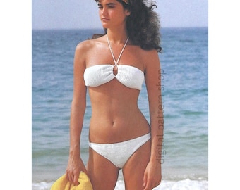 Modello all'uncinetto per bikini vintage da donna, costume da bagno con top a fascia, modello da spiaggia in PDF con download immediato - C308