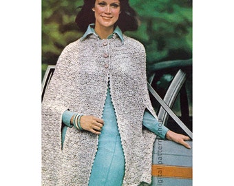 Wzór na szydełkową pelerynę Damska krótka peleryna z tweedu Wzór na szydełkową pelerynę z otworami na ramiona Do wydrukowania Natychmiastowe pobranie w formacie PDF - C153