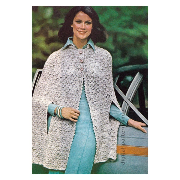 Crochet Cape Pattern Womens Vintage Short Tweed Cape Crochet Pattern Arm Openings Poncho Printable Instant Download PDF - C153