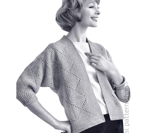 60s Vintage Jacket Crochet Pattern, Motif Sweater, Batwing Sleeve Cardigan PDF Download - C318
