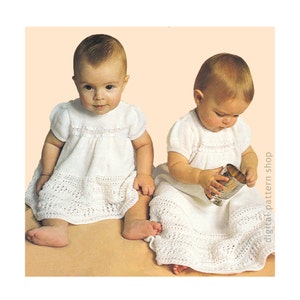 Baby Girls Dress Knitting Pattern Christening Dress Short or Long Lacy Dress Puff Sleeves Heirloom Baptism Dress PDF Instant Download K94