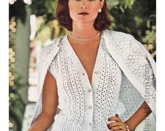 Modello all'uncinetto per top e cardigan, set maglione vintage traforato in PDF da scaricare - C420