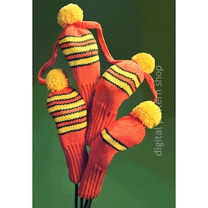 Knit Golf Club Cover Pattern, Retro Mitts for Golf Clubs Knitting Pattern, Golf Accessory Printable Pattern Download - K207