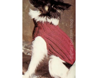 Dog Sweater Knitting Pattern, Ribbed Dog Coat with Collar Small to Medium Dog Chest 13 to 21 Inches Small to Medium PDF Download K236