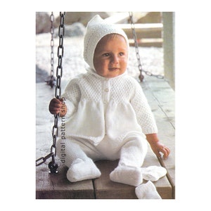Vintage Baby Knitting Pattern Sweater Coat Leggings Pixie Hat & Mittens Pattern Baby Layette PDF Instant Download K59