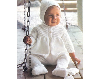 Vintage Baby Knitting Pattern Sweater Coat Leggings Pixie Hat & Mittens Pattern Baby Layette PDF Instant Download K59