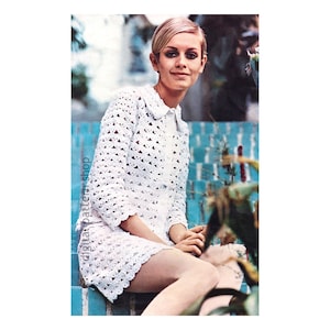 60s Jacket & Skirt Crochet Pattern Easy Shell Stitch Button Front Jacket and Mini Skirt Womens Suit Bust 32 to 36 Inch PDF Download C221