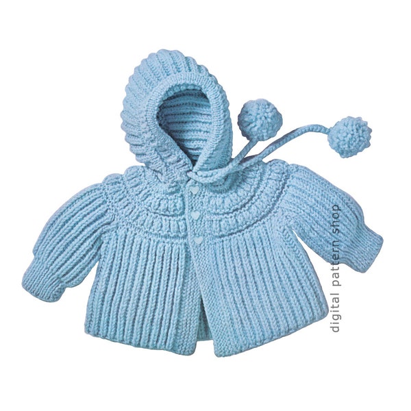 Knit Baby Hoodie Pattern, 1960s Vintage Hooded Jacket Knitting Pattern Boys & Girls Sweater PDF Instant Download 6 Months 1, 2 Years K71