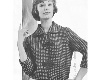 Wzór na kurtkę z lat 60., sweter w kratkę vintage dla kobiet, zapięcie żaba (plik PDF do pobrania) – K190