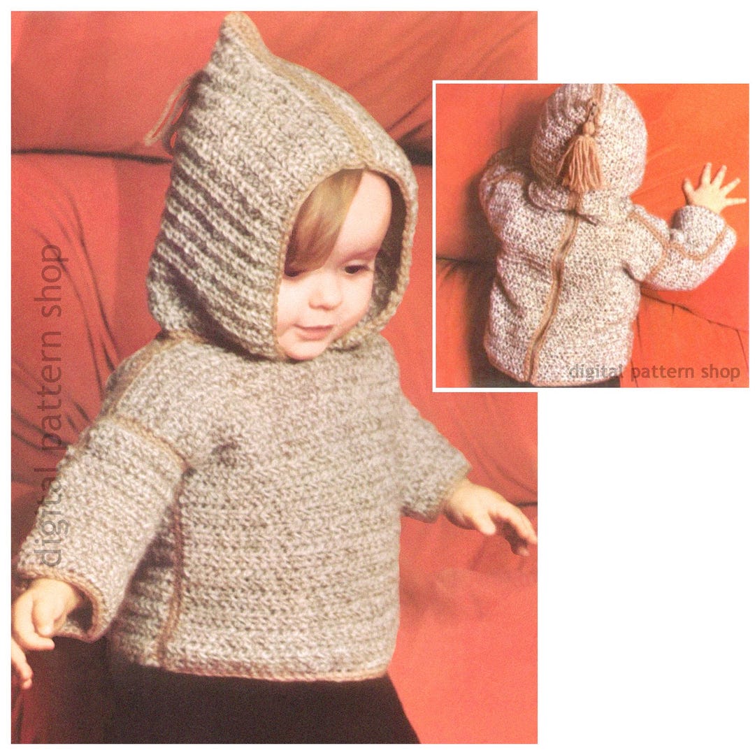 Baby Back Zipper Jacket Crochet Pattern Vintage Hooded Sweater PDF baby-back-zipper-jacket-crochet-pattern-vintage-hooded-sweater-pdf