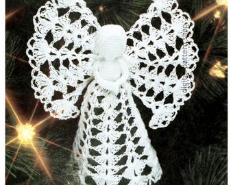 Patrón de ganchillo de ángel navideño, adorno vintage de ángel con encaje para árbol de Navidad, decoración navideña de 20 cm de alto (descarga en PDF) - C371