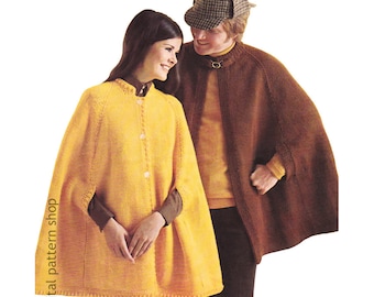 Cape Knitting Pattern Mens Cape & Womens Cape Pattern Poncho Arm Openings His and Hers Adult Cape PDF Instant Download - K106