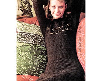 Wzór na szydełkową sukienkę midi, sukienka z koronkową obwódką z lat 70. Wzór szydełkowy dla kobiet PDF Natychmiastowe pobranie Rozmiar od 6 do 16 - C298