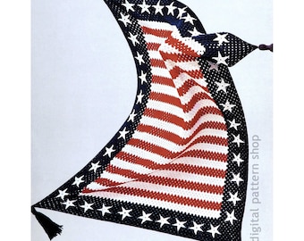 Stars & Stripes Crochet Afghan Pattern, Vintage American Flag Blanket PDF Download - C287