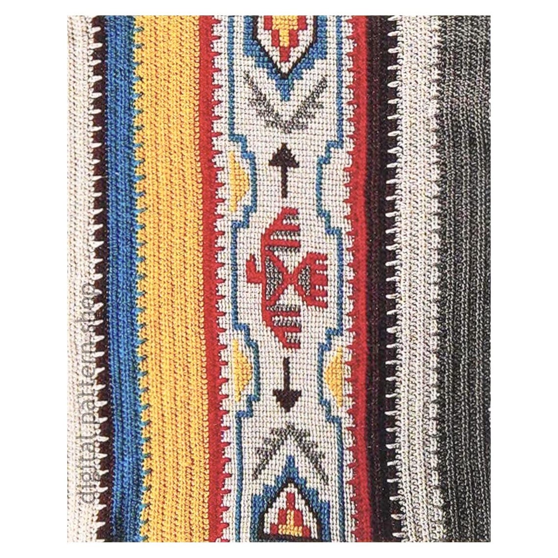 Native American Afghan Crochet Pattern, Tunisian Crochet Vintage ...
