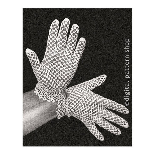 Vintage Crochet Gloves Pattern, Womens Dainty Lace Gloves Crochet Pattern Fishnet  Gloves Instant Download PDF Pattern C12 