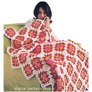 Granny Square Afghan Crochet Pattern Blanket or Throw Pattern Instant Download PDF - C47