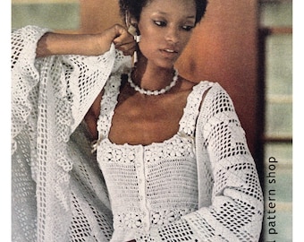 Wzór na szydełkową górę z lat 70. Wzór na szydełkową delikatną koszulkę z krótkim rękawem Wzór na szydełkową górę z motywem kwiatowym i peplum PDF Natychmiastowe pobranie Rozmiar damski od 6 do 14 - C25