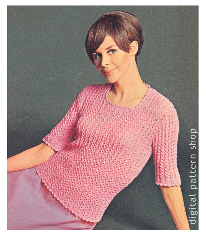 Sweater Knitting Pattern Womens Vintage Lace Knit Sweater Etsy