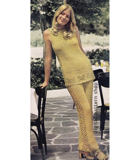 Crochet Top & Pants Pattern Vintage Pants Suit Crochet Pattern Open Work  Border Tunic and Trousers PDF Download Size 8 to 18 C41 -  Canada