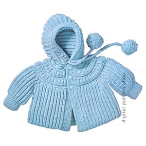 Baby Hoodie Strickmuster, 1960er Jahre Vintage Kapuzenjacke Strickmuster Jungen & Mädchen Pullover PDF Instant Download 6 Monate 1, 2 Jahre K71