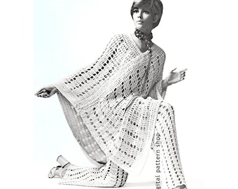 Crochet Pattern Poncho & Pants, Lacy Poncho and Trousers Pattern Womens Instant Download PDF- C77