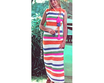 Crochet Dress Pattern Empire Dress Above Ankle Striped Dress Crochet Pattern PDF Instant Download Womens Size 10 12 14 16 - C30