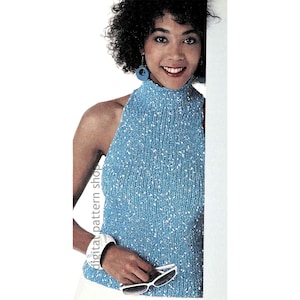 Turtleneck Halter Top Knitting Pattern, Vintage High Neck Halter, Easy Fitted Evening Halter Instant Download PDF Pattern - K213