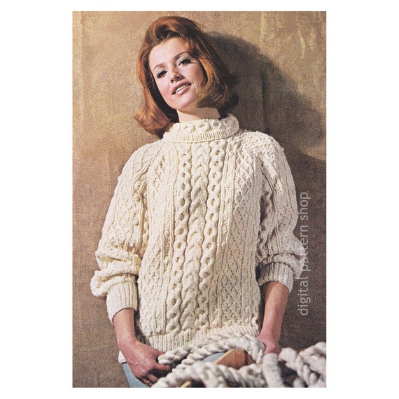 Bulky Pullover Cable Sweater Knitting Pattern, Knit Turtleneck Sweater,  Jumper Womens Size 32 to 46 PDF Download K137 -  Canada
