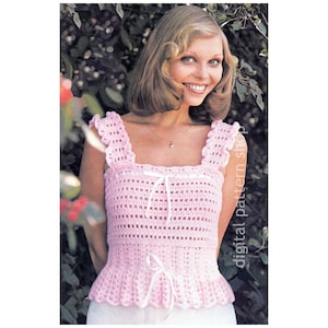 Crochet Camisole Top Pattern, Feminine Lacy Summer Top Ruffle Hem Instant Download PDF Pattern - C247