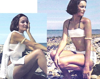 Narzutka plażowa, wzór na bikini, top z halterem, strój kąpielowy, pobierz plik PDF - K14