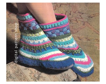 Modèle de chaussons au crochet pour femmes - Modèle au crochet vintage pour chaussons pour femmes - Téléchargement PDF - C103