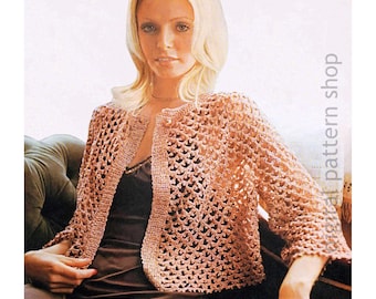 70s Lacy Jacket Crochet Pattern,  Irish Crochet Bolero Sweater for Women PDF Download - C301