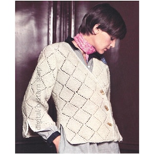 Jacket Knitting Pattern, Garter Stitch Diamond Jacket for Women, Light Wrap Sweater Downloadable Pattern PDF - K238