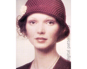 Häkelhut Muster, Vintage Pull-On Cloche Hut Häkelanleitung für Frauen Sofort-Download PDF Muster - C347