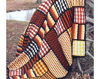 Patchwork Afghan Crochet Pattern, Vintage Sampler Afghan, Yarn Stash Throw Blanket PDF Download - C316