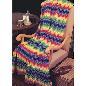 Chevron Afghan Crochet Pattern Vintage Ripple Blanket Zig Zag Throw Instant Download PDF- C31